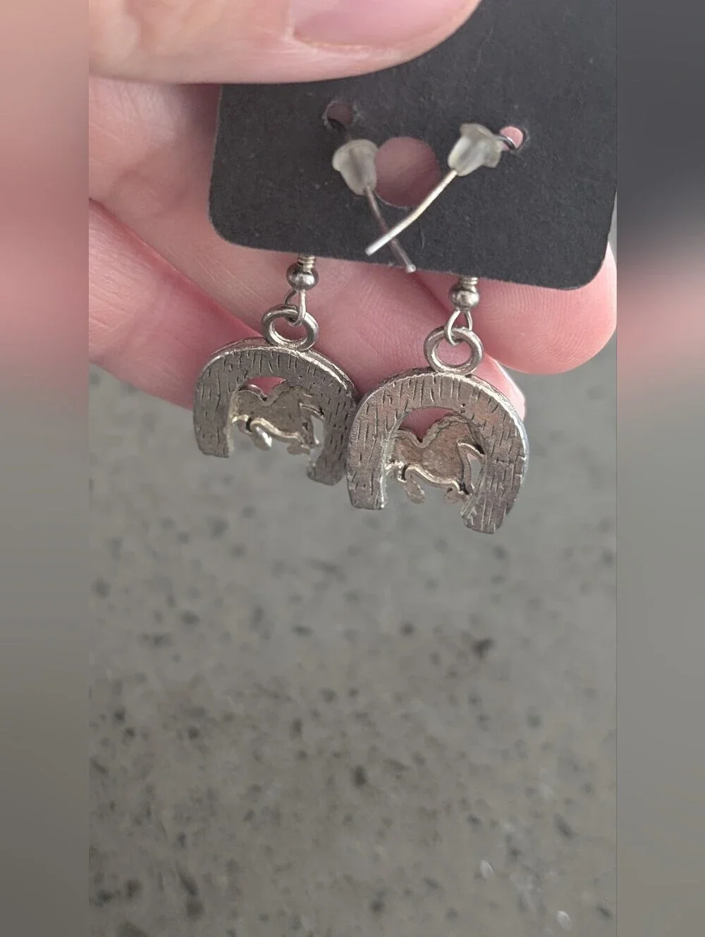 Fashion Jewelry Silver Horse & Horseshoe Dangle Earrings